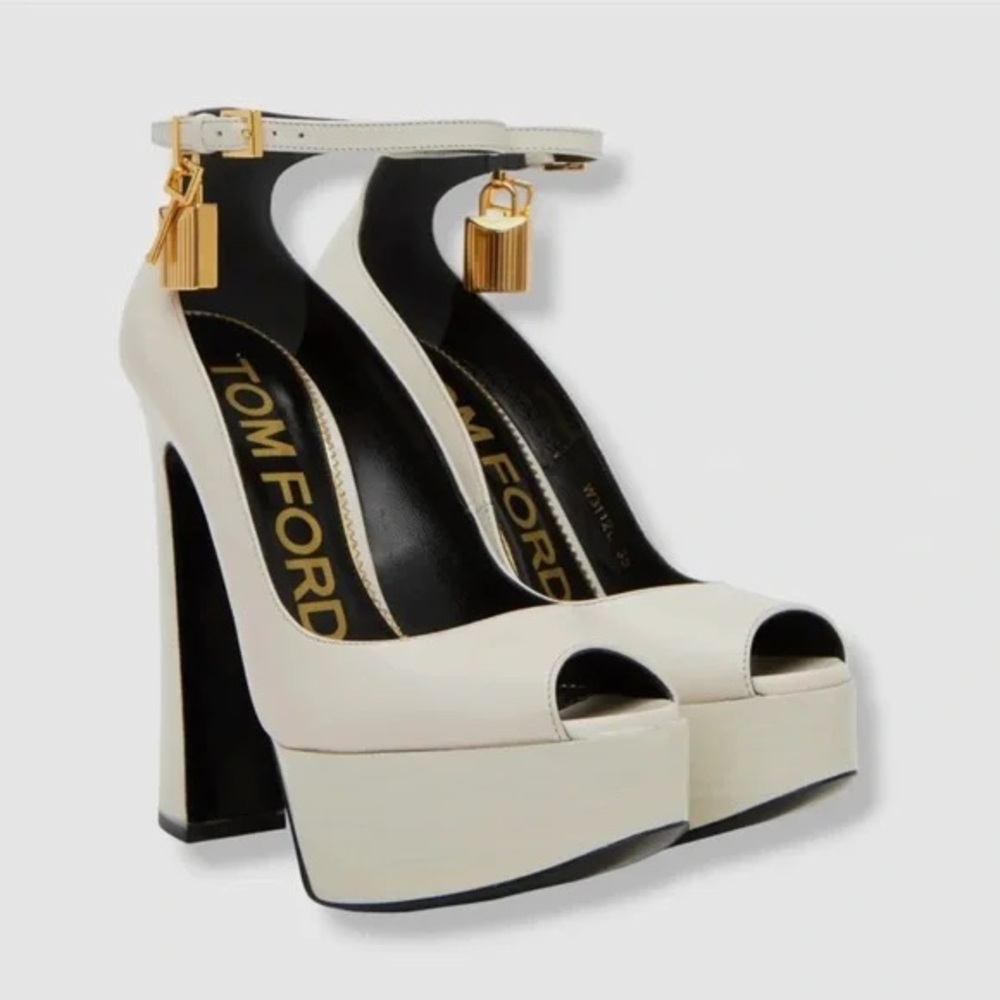 Tom Ford Women's White Lock Ankle-Strap Pump Heel